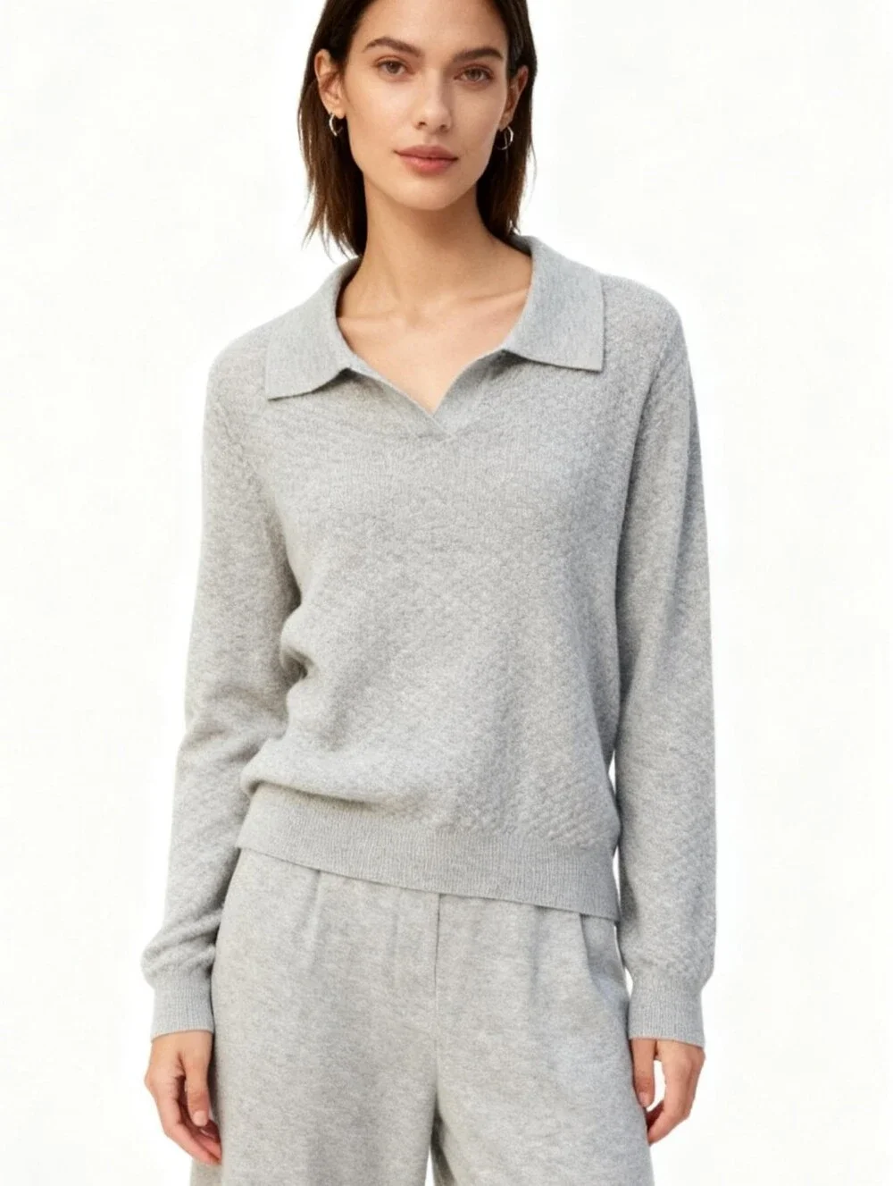 Sojrn Cashmere Gray 100%-Merino Wool Collared Sweater